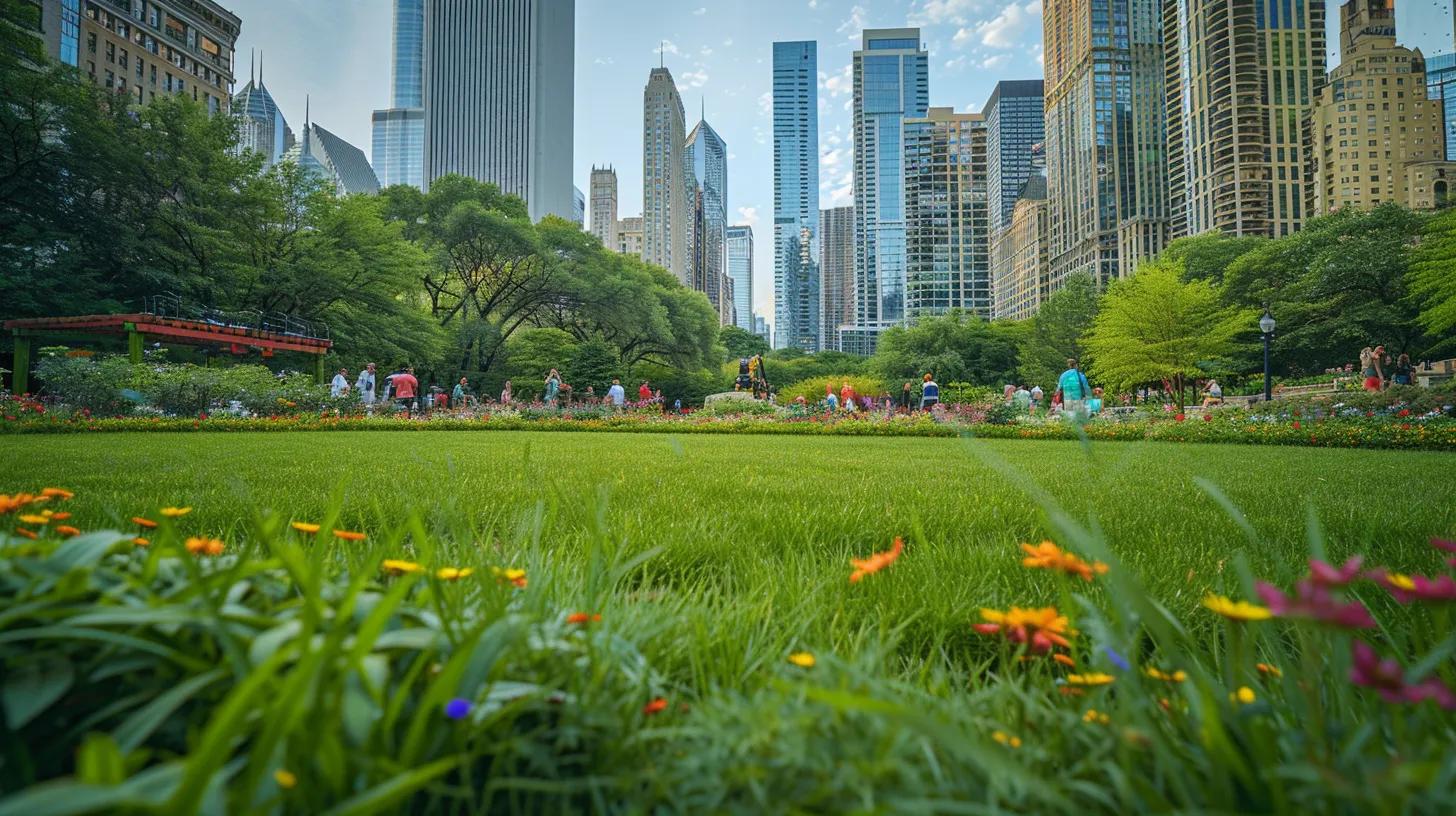 a vibrant urban garden setting features a well-maintained lawn being expertly aerated, with a backdrop of city skyscrapers and people observing, symbolizing the importance of timing in lawn care practices. a vibrant urban garden setting features a well-maintained lawn being expertly aerated, with a backdrop of city skyscrapers and people observing, symbolizing the importance of timing in lawn care practices.