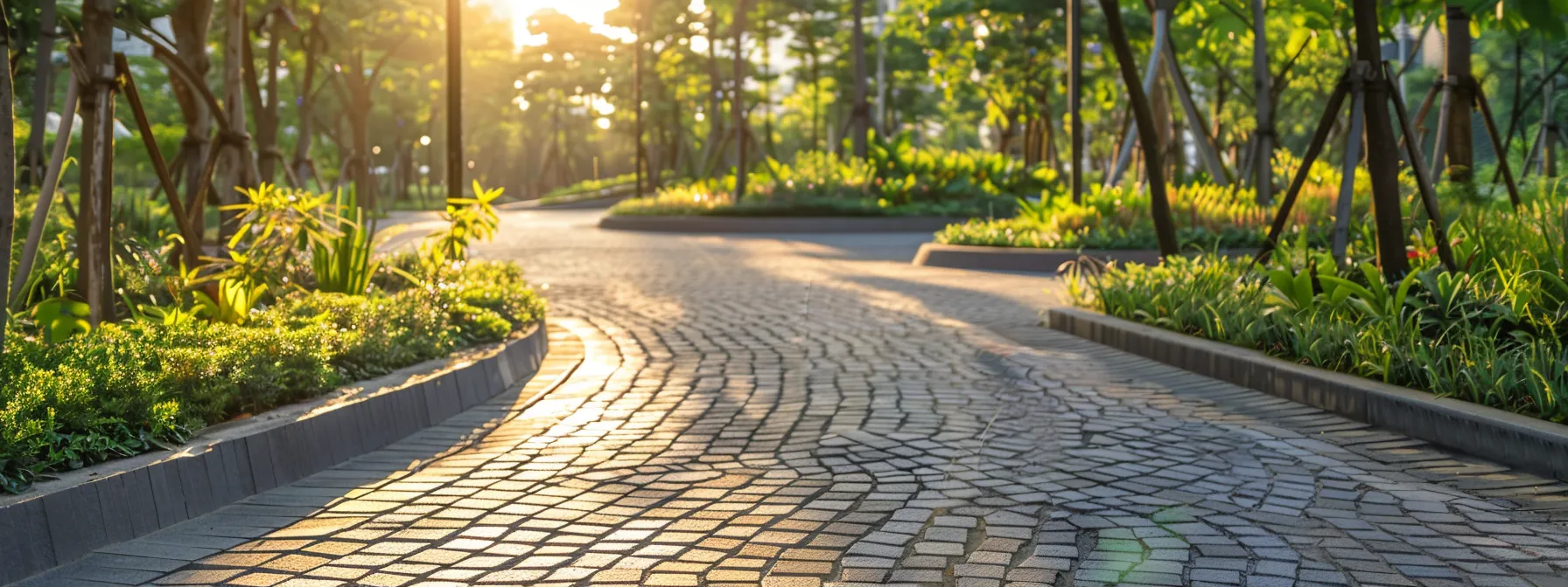 a vibrant urban landscape showcases a newly paved street featuring eco-friendly, permeable materials, with lush greenery alongside, bathed in warm golden sunlight that highlights the innovative designs. a vibrant urban landscape showcases a newly paved street featuring eco-friendly, permeable materials, with lush greenery alongside, bathed in warm golden sunlight that highlights the innovative designs.