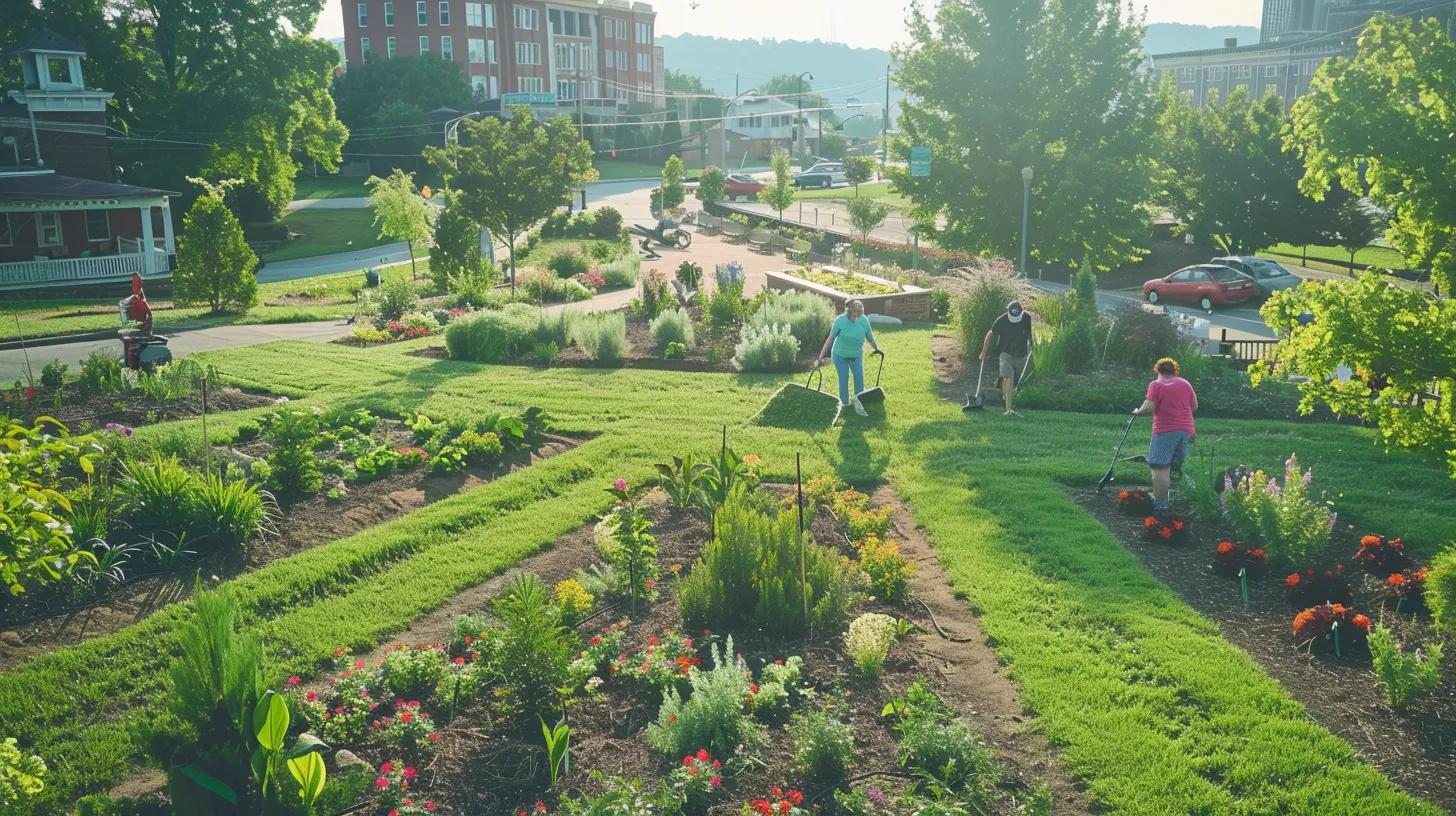 a vibrant urban lawn care scene in chattanooga showcases professionals applying colorful organic fertilizers, with lush green grass and well-maintained flower beds, emphasizing sustainable lawn health and community commitment to eco-friendly practices. a vibrant urban lawn care scene in chattanooga showcases professionals applying colorful organic fertilizers, with lush green grass and well-maintained flower beds, emphasizing sustainable lawn health and community commitment to eco-friendly practices.