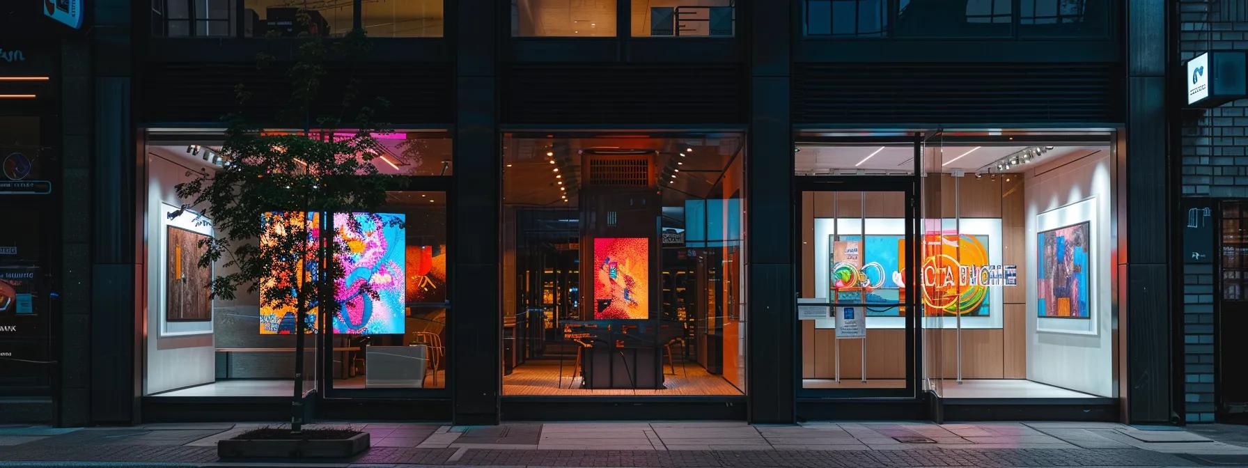 a vibrant urban storefront showcases a striking window decal featuring a seasonal promotion alongside a bold, illuminated sign affixed to the building, emphasizing the dynamic interplay between temporary and permanent brand messaging. a vibrant urban storefront showcases a striking window decal featuring a seasonal promotion alongside a bold, illuminated sign affixed to the building, emphasizing the dynamic interplay between temporary and permanent brand messaging.