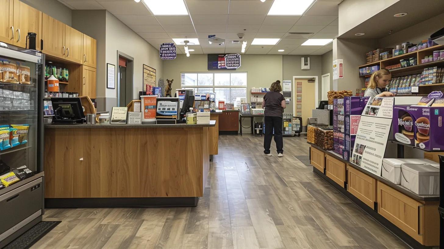 a vibrant veterinary clinic interior showcases a knowledgeable pet nutritionist engaging with a concerned cat owner, surrounded by informative displays on freeze-dried food benefits and safety practices, creating a warm yet professional atmosphere. a vibrant veterinary clinic interior showcases a knowledgeable pet nutritionist engaging with a concerned cat owner, surrounded by informative displays on freeze-dried food benefits and safety practices, creating a warm yet professional atmosphere.