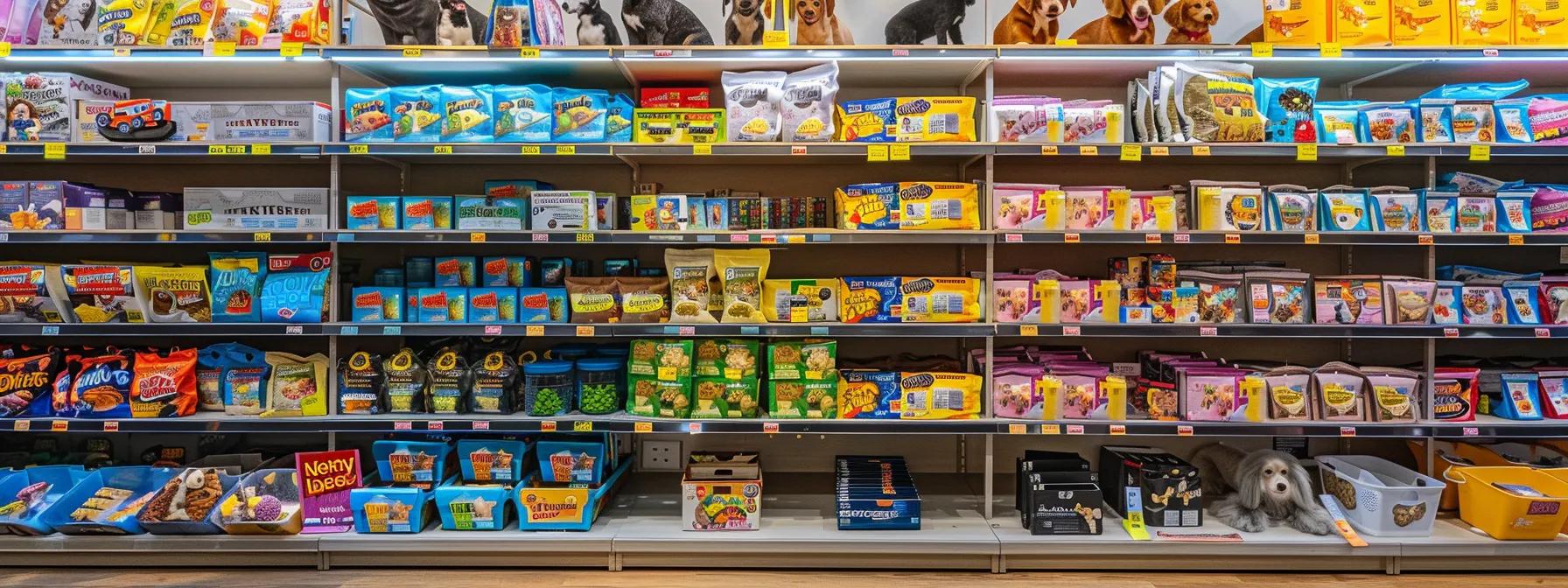 a vibrant, well-organized pet supply store display showcases an array of interactive dog puzzle toys tailored for various breeds and sizes, with informative labels emphasizing customization for optimal canine enrichment. a vibrant, well-organized pet supply store display showcases an array of interactive dog puzzle toys tailored for various breeds and sizes, with informative labels emphasizing customization for optimal canine enrichment.