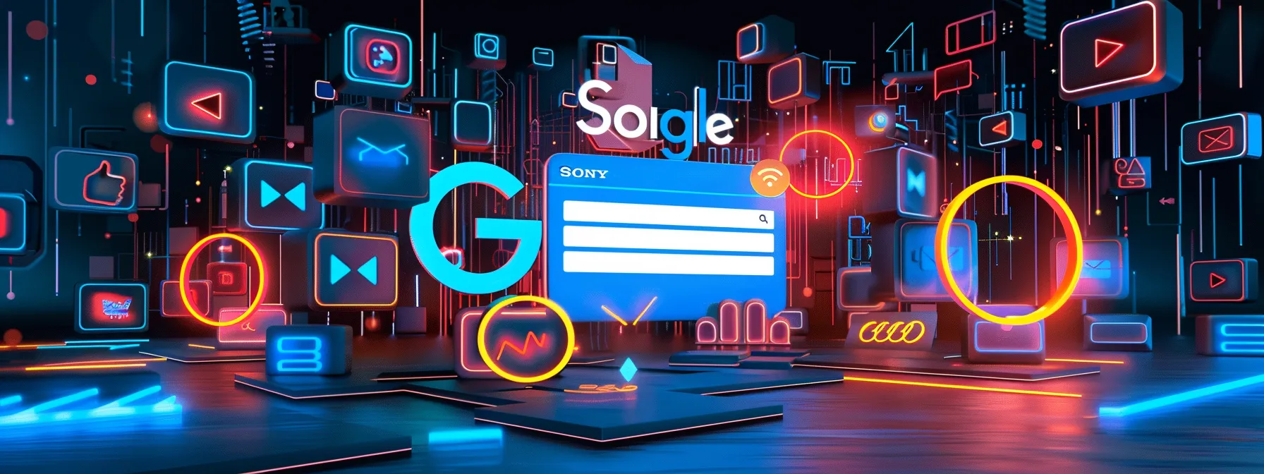 a visually captivating digital landscape showcases a towering, glowing search engine results page, radiating trust and credibility as vibrant icons of user feedback and brand reputation rise around it, symbolizing the vital role of seo in online presence.
