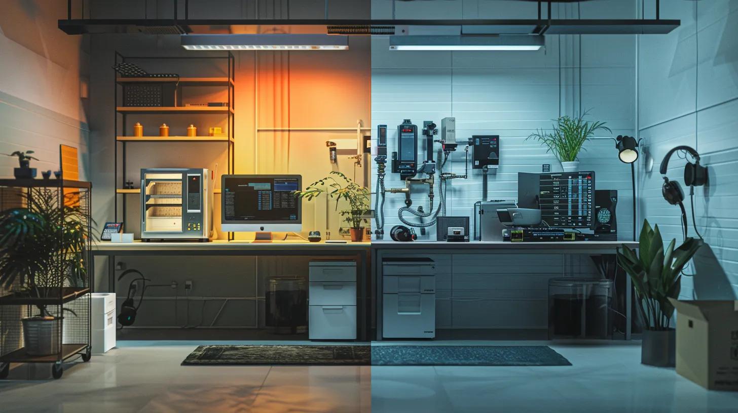 a visually engaging office setting showcases a split-screen comparison of a diy plumbing tool kit on one side and a professional plumber expertly diagnosing a system failure on the other, highlighting the contrasting costs and implications of each approach. a visually engaging office setting showcases a split-screen comparison of a diy plumbing tool kit on one side and a professional plumber expertly diagnosing a system failure on the other, highlighting the contrasting costs and implications of each approach.