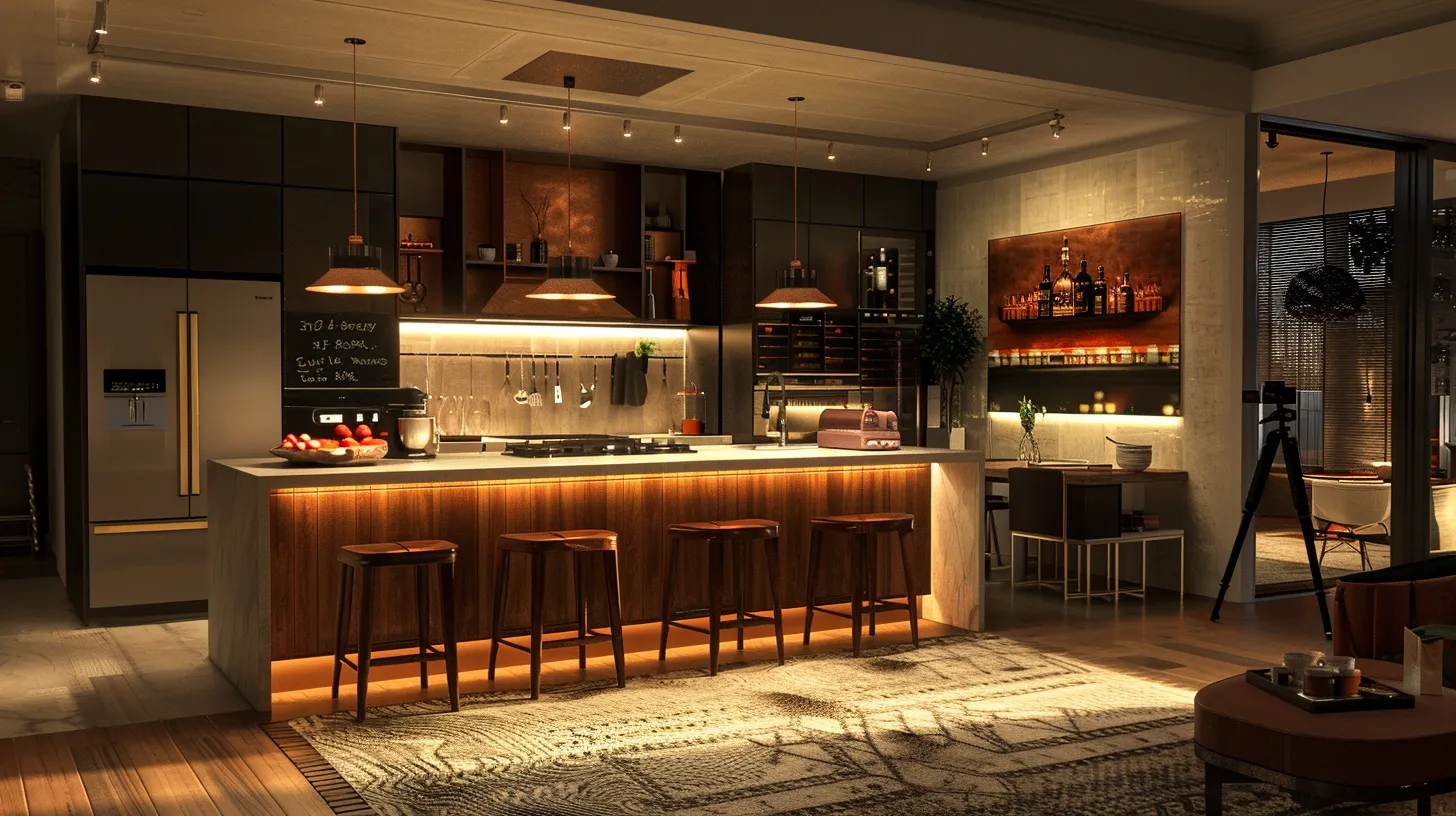 a visually engaging open-concept kitchen showcases a rich array of renovation materials, highlighting the contrast between premium finishes and budget-friendly options under warm, natural lighting to emphasize quality and affordability.