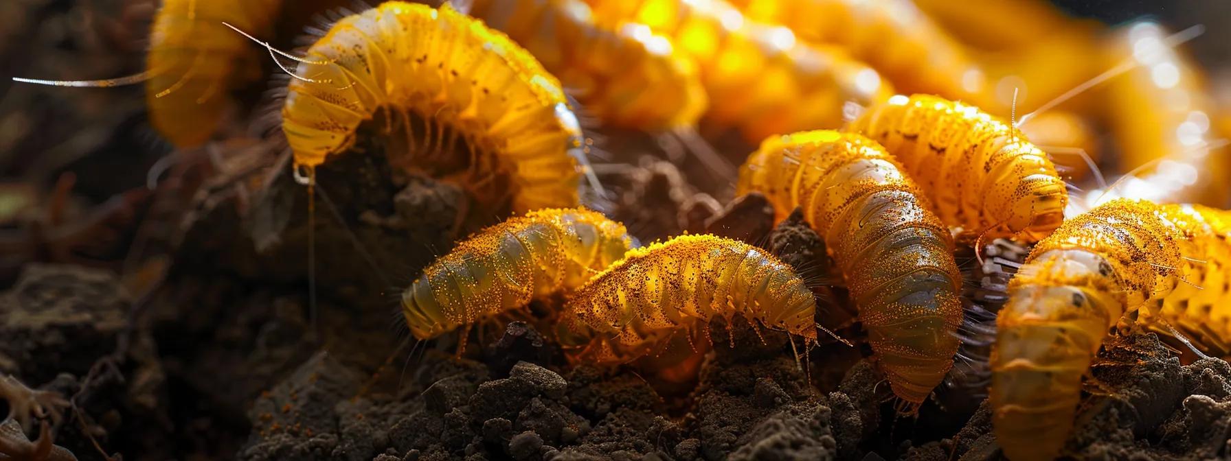 a visually striking close-up of silkworm pupae dusted with a vibrant layer of repashy calcium plus in a modern reptile care setup, illuminated by focused studio lighting to highlight their enhanced nutrient profile. a visually striking close-up of silkworm pupae dusted with a vibrant layer of repashy calcium plus in a modern reptile care setup, illuminated by focused studio lighting to highlight their enhanced nutrient profile.