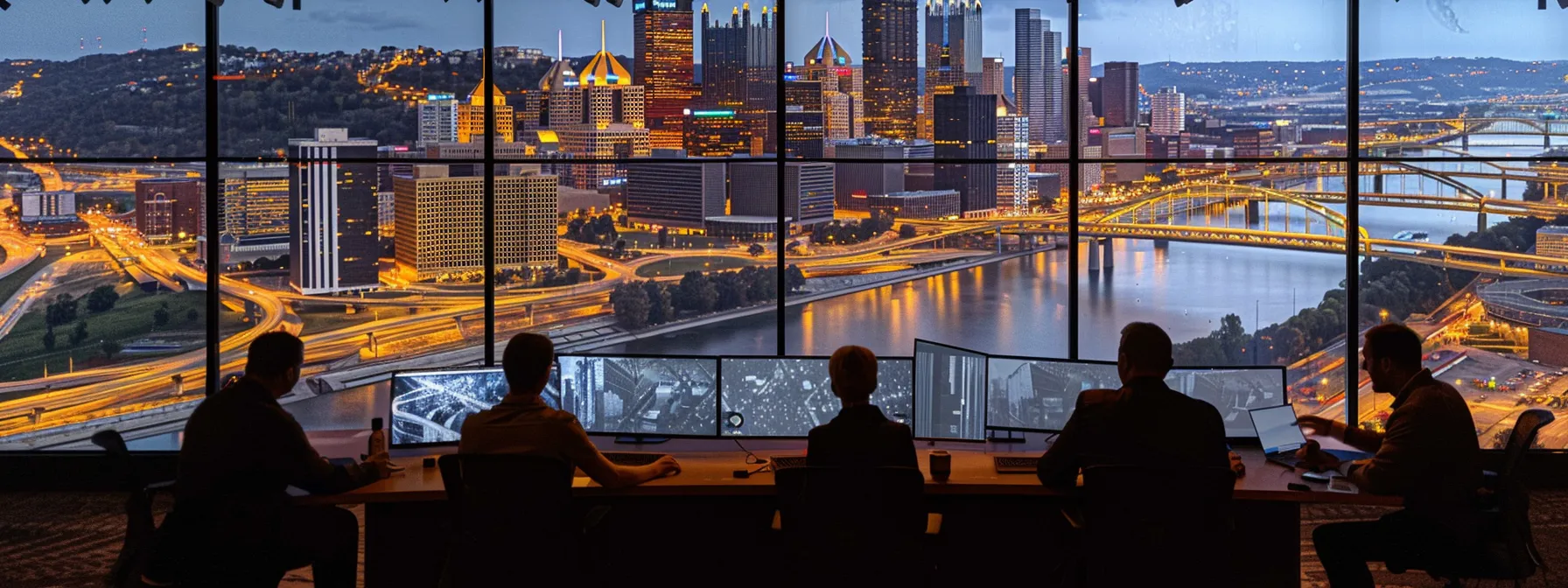 a visually striking urban scene depicts a team of engineers analyzing water management plans against the backdrop of pittsburgh's hilly terrain and aging infrastructure, illuminated by dynamic indoor lighting to emphasize the technical complexities involved in effective drainage systems.