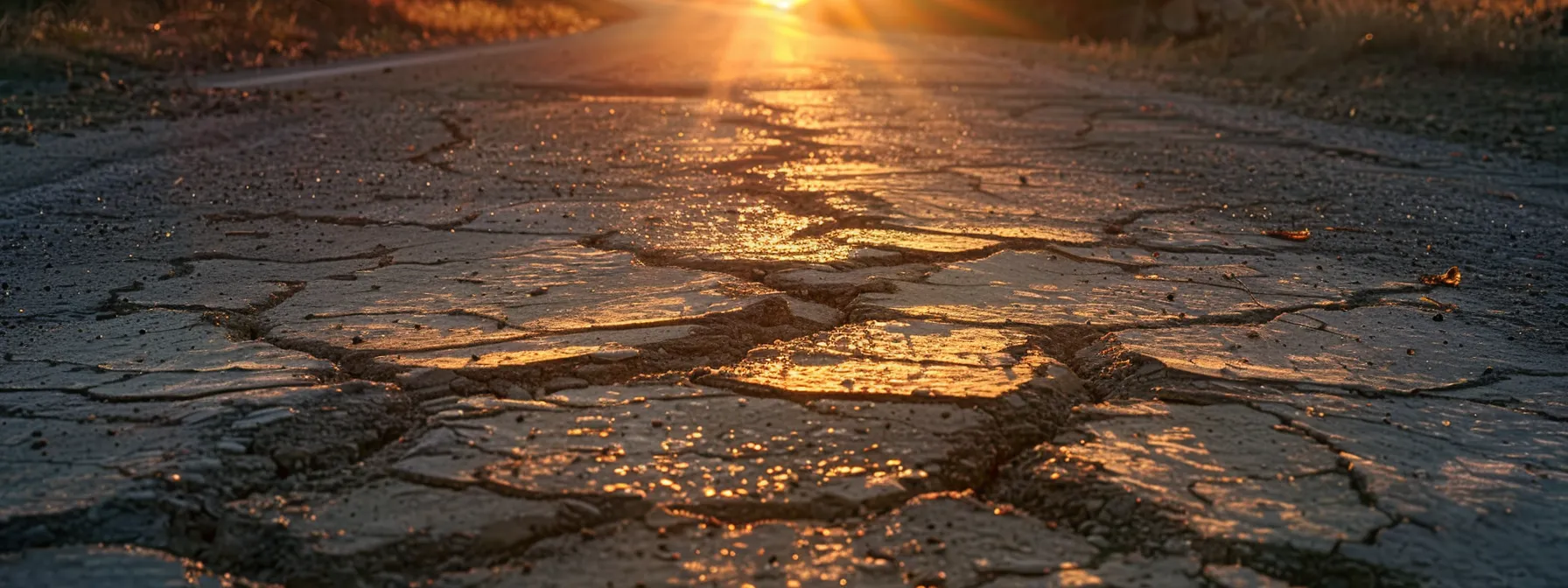 a vivid asphalt landscape showcases a freshly sealed crack contrasted against a partially repaved surface, highlighting the durability and maintenance of pavement repair methods under soft, golden sunset lighting. a vivid asphalt landscape showcases a freshly sealed crack contrasted against a partially repaved surface, highlighting the durability and maintenance of pavement repair methods under soft, golden sunset lighting.