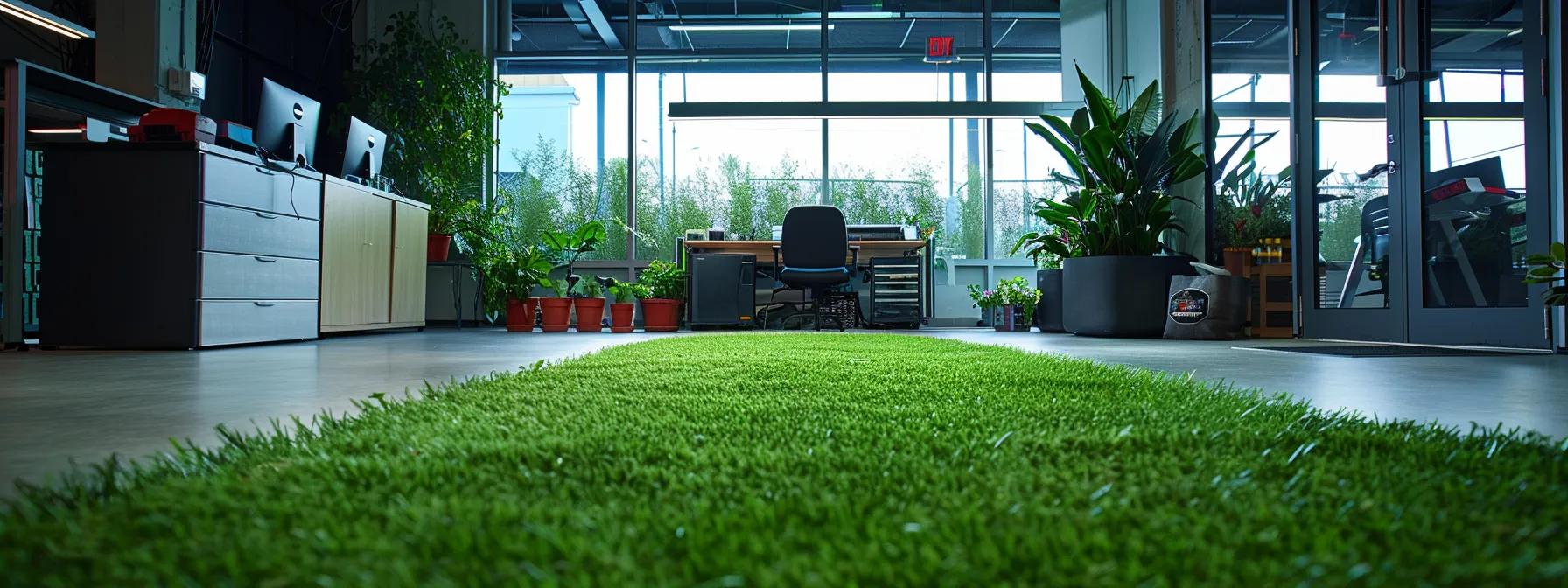 a vivid indoor scene captures a modern office workshop where a lawn care expert demonstrates the precision of an advanced aeration machine on a freshly prepared turf sample, highlighting the significance of timing and technique in achieving optimal lawn health. a vivid indoor scene captures a modern office workshop where a lawn care expert demonstrates the precision of an advanced aeration machine on a freshly prepared turf sample, highlighting the significance of timing and technique in achieving optimal lawn health.