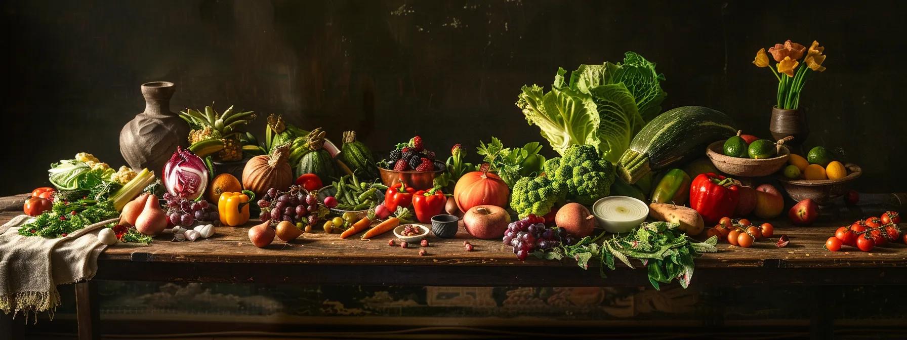 a vivid scene capturing the essence of health and balance, featuring an array of colorful fruits and vegetables arranged artfully on a rustic wooden table, symbolizing the importance of maintaining electrolyte balance for overall well-being.