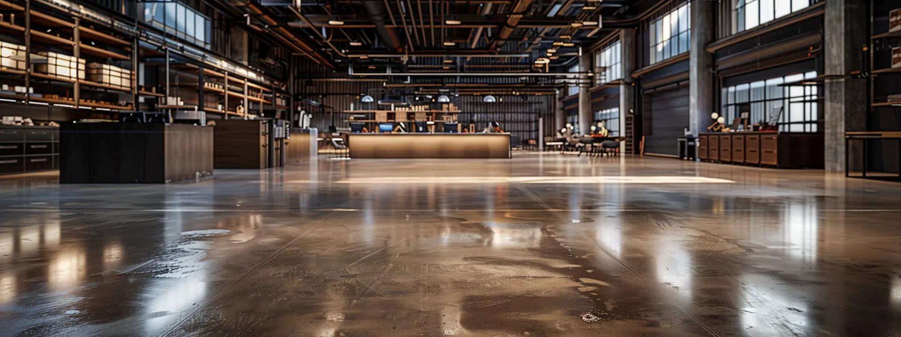 a vivid split-scene interior showcasing a modern space with a stunning polished concrete floor on one side and a worn, outdated surface on the other, illuminated by dynamic industrial lighting to highlight the transformative effect of resurfacing. a vivid split-scene interior showcasing a modern space with a stunning polished concrete floor on one side and a worn, outdated surface on the other, illuminated by dynamic industrial lighting to highlight the transformative effect of resurfacing.