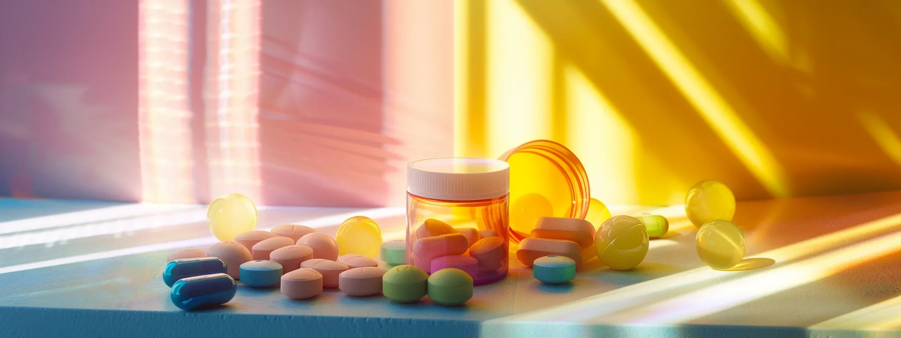 a vivid still-life image showcases a sleek container of prolong powder elegantly placed beside a variety of colorful alternative supplements, illuminated by soft natural light to highlight their contrasting textures and packaging designs.