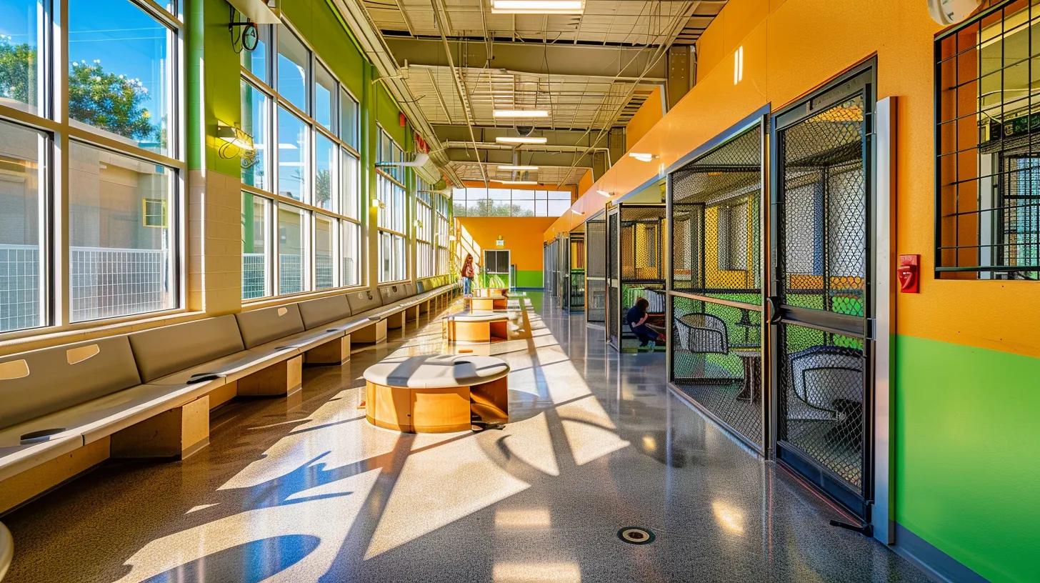 a warm and inviting interior of the san bernardino animal shelter showcases hopeful families interacting with friendly dogs and cats, emphasizing the compassionate atmosphere of the pet adoption journey. a warm and inviting interior of the san bernardino animal shelter showcases hopeful families interacting with friendly dogs and cats, emphasizing the compassionate atmosphere of the pet adoption journey.