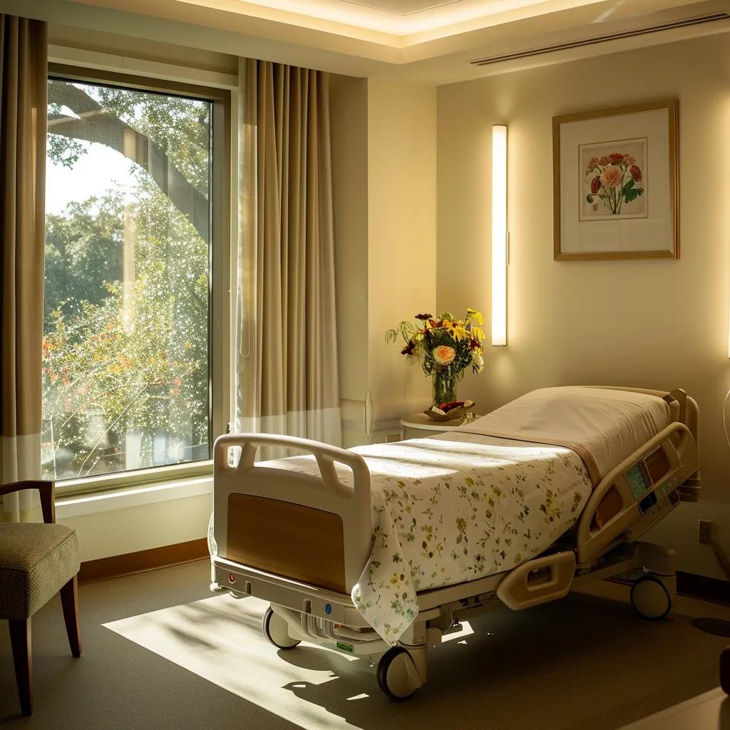 an empathetic healthcare professional engages with a diverse family in a warmly lit hospice room, where supportive furnishings and comforting decor create an inviting atmosphere symbolizing compassion and care during difficult times.