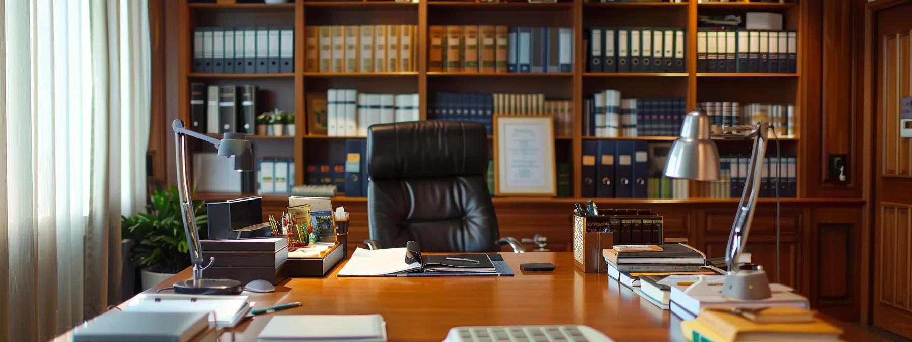 a warm, welcoming office setting displays a professional notary public service area, featuring an elegantly arranged desk with tools of the trade, surrounded by brochures on local options and a subtle backdrop of community trust symbols. a warm, welcoming office setting displays a professional notary public service area, featuring an elegantly arranged desk with tools of the trade, surrounded by brochures on local options and a subtle backdrop of community trust symbols.