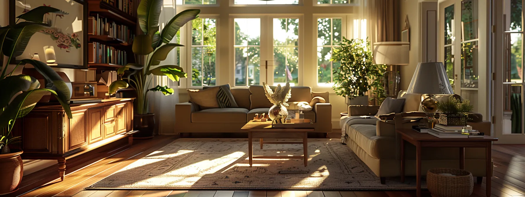a warmly lit, lived-in home shows subtle signs of light water damage, with a dedicated clean-up crew efficiently restoring the spaces while maintaining a sense of comfort and resilience.