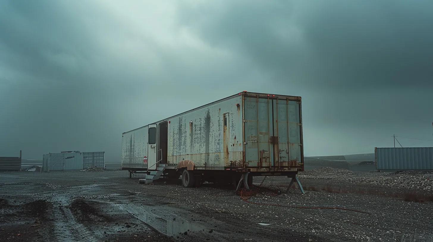 a weathered industrial trailer stands in a rugged gravel lot at a remote job site, next to a mobile office container under an overcast sky, illustrating the importance of regular maintenance checks for safety and functionality in demanding commercial environments. a weathered industrial trailer stands in a rugged gravel lot at a remote job site, next to a mobile office container under an overcast sky, illustrating the importance of regular maintenance checks for safety and functionality in demanding commercial environments.