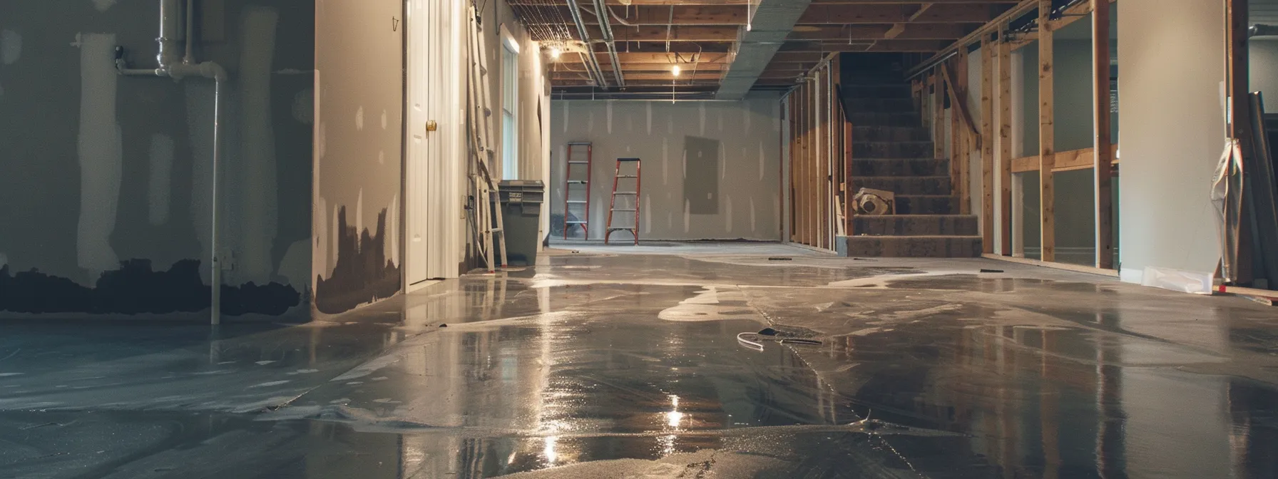 a well-lit residential basement showcases the professional waterproofing process, featuring exposed concrete walls and flooring, as contractors apply waterproofing membranes, seal cracks with hydraulic cement, and install a french drain alongside a ready-to-install sump pump, all within a clean and organized workspace. a well-lit residential basement showcases the professional waterproofing process, featuring exposed concrete walls and flooring, as contractors apply waterproofing membranes, seal cracks with hydraulic cement, and install a french drain alongside a ready-to-install sump pump, all within a clean and organized workspace.