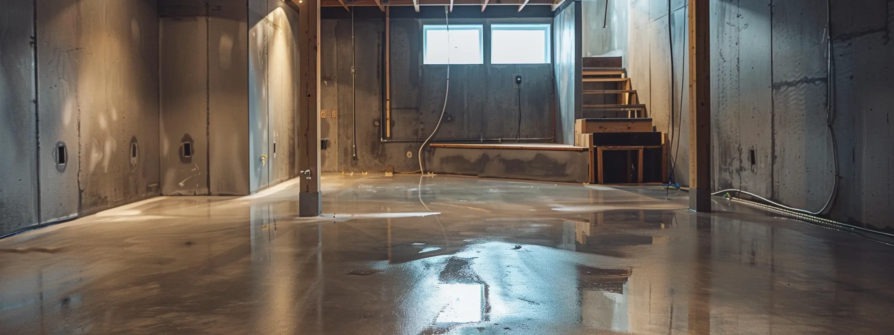 a well-lit residential basement showcases the waterproofing process, featuring exposed concrete walls as a contractor diligently applies waterproof membranes and installs a french drain, creating a clean and professional environment ready for moisture protection. a well-lit residential basement showcases the waterproofing process, featuring exposed concrete walls as a contractor diligently applies waterproof membranes and installs a french drain, creating a clean and professional environment ready for moisture protection.