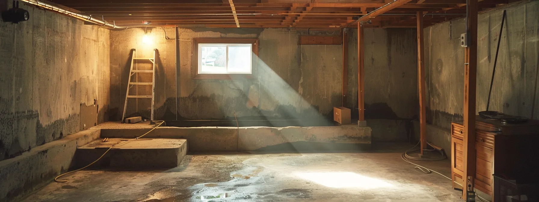 a well-lit residential basement showcases a professional waterproofing process, featuring exposed concrete walls, a contractor sealing cracks with hydraulic cement, and a french drain installation, emphasizing a clean and efficient workspace. a well-lit residential basement showcases a professional waterproofing process, featuring exposed concrete walls, a contractor sealing cracks with hydraulic cement, and a french drain installation, emphasizing a clean and efficient workspace.