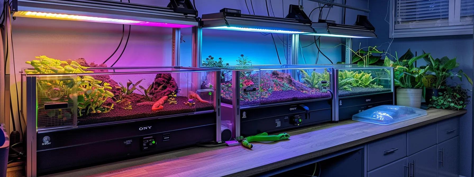 a well-lit, modern reptile care setup displayed in a sleek home office, showcasing beginner-friendly tanks for leopard geckos and corn snakes, complete with vibrant substrate, accurate temperature gauges, and secure ventilation, emphasizing professionalism and knowledge for novice reptile enthusiasts. a well-lit, modern reptile care setup displayed in a sleek home office, showcasing beginner-friendly tanks for leopard geckos and corn snakes, complete with vibrant substrate, accurate temperature gauges, and secure ventilation, emphasizing professionalism and knowledge for novice reptile enthusiasts.
