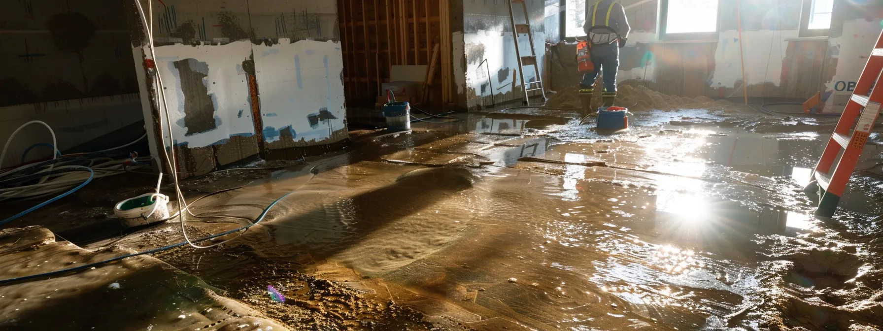 a well-lit, professional basement waterproofing scene showcases a contractor in safety gear sealing cracks with hydraulic cement, while waterproofing membranes are being applied to exposed concrete walls, and a french drain installation progresses alongside a newly placed sump pump in the corner. a well-lit, professional basement waterproofing scene showcases a contractor in safety gear sealing cracks with hydraulic cement, while waterproofing membranes are being applied to exposed concrete walls, and a french drain installation progresses alongside a newly placed sump pump in the corner.