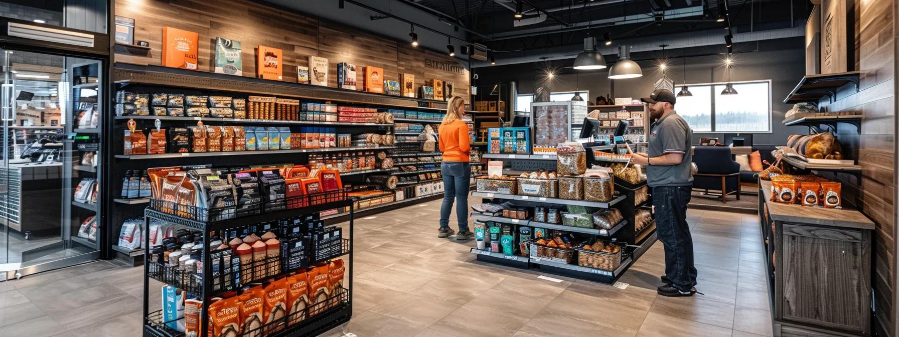 a well-organized, modern pet supply store interior showcases an array of high-quality rawhide chews prominently displayed on sleek shelves, with a knowledgeable staff member engaged in a consultation with a customer, emphasizing the informed selection process for premium dog treats. a well-organized, modern pet supply store interior showcases an array of high-quality rawhide chews prominently displayed on sleek shelves, with a knowledgeable staff member engaged in a consultation with a customer, emphasizing the informed selection process for premium dog treats.