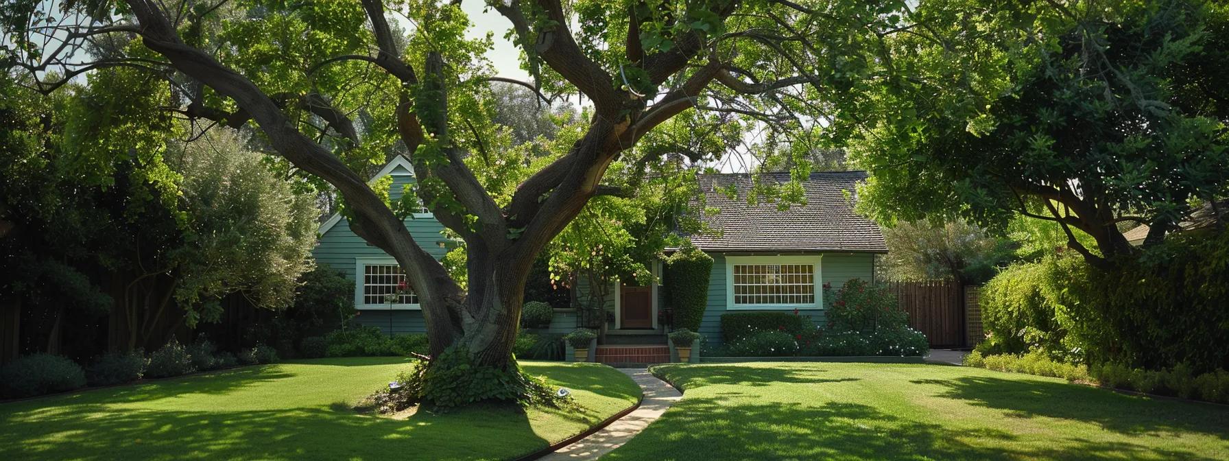 a well-maintained suburban home showcases a freshly trimmed tree with neatly cut branches, emphasizing the importance of preventive care to protect the roof from potential damage and enhancing the overall aesthetic of the property. a well-maintained suburban home showcases a freshly trimmed tree with neatly cut branches, emphasizing the importance of preventive care to protect the roof from potential damage and enhancing the overall aesthetic of the property.