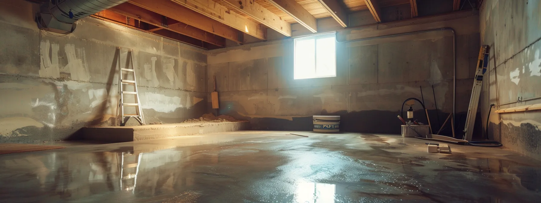 a well-lit, clean basement showcases the waterproofing process, featuring exposed concrete walls, newly applied waterproofing membranes, and contractors expertly sealing cracks while installing a french drain and sump pump in a professional atmosphere. a well-lit, clean basement showcases the waterproofing process, featuring exposed concrete walls, newly applied waterproofing membranes, and contractors expertly sealing cracks while installing a french drain and sump pump in a professional atmosphere.