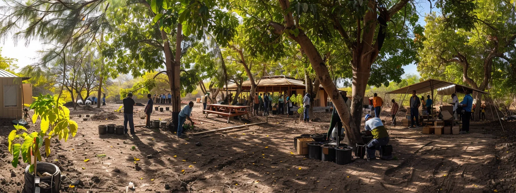a well-organized workshop setting displays a skilled arborist demonstrating effective tree planting and care techniques, highlighting the use of specialized tools and adaptive watering methods designed for kuna's semi-arid climate. a well-organized workshop setting displays a skilled arborist demonstrating effective tree planting and care techniques, highlighting the use of specialized tools and adaptive watering methods designed for kuna's semi-arid climate.
