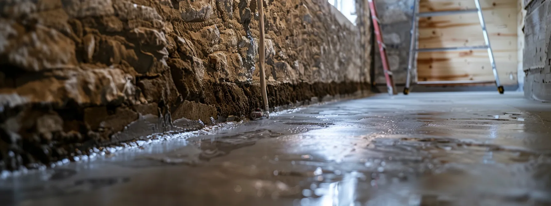a well-lit residential basement showcases contractors applying waterproofing membranes to exposed concrete walls, as one seals cracks with hydraulic cement while another installs a french drain, creating a clean and professional environment for long-lasting water damage protection. a well-lit residential basement showcases contractors applying waterproofing membranes to exposed concrete walls, as one seals cracks with hydraulic cement while another installs a french drain, creating a clean and professional environment for long-lasting water damage protection.