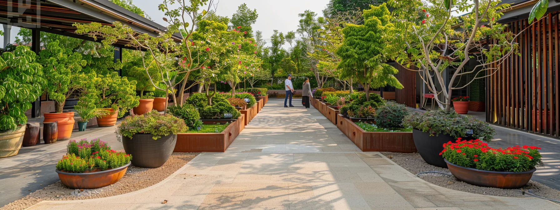 a well-organized, modern plant nursery features neatly arranged rows of vibrant trees in pots, with knowledgeable staff engaging actively with customers, showcasing a professional environment for selecting high-quality native species. a well-organized, modern plant nursery features neatly arranged rows of vibrant trees in pots, with knowledgeable staff engaging actively with customers, showcasing a professional environment for selecting high-quality native species.
