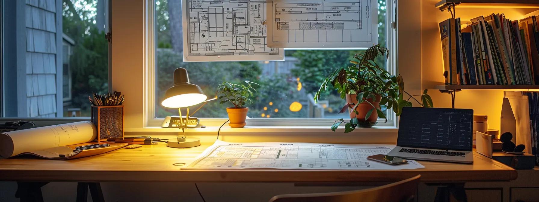 a well-lit home office in cape cod features a detailed electrician's contract and estimate displayed prominently on a sleek desk beside a blueprint, emphasizing the importance of clear communication and planning in electrical projects. a well-lit home office in cape cod features a detailed electrician's contract and estimate displayed prominently on a sleek desk beside a blueprint, emphasizing the importance of clear communication and planning in electrical projects.