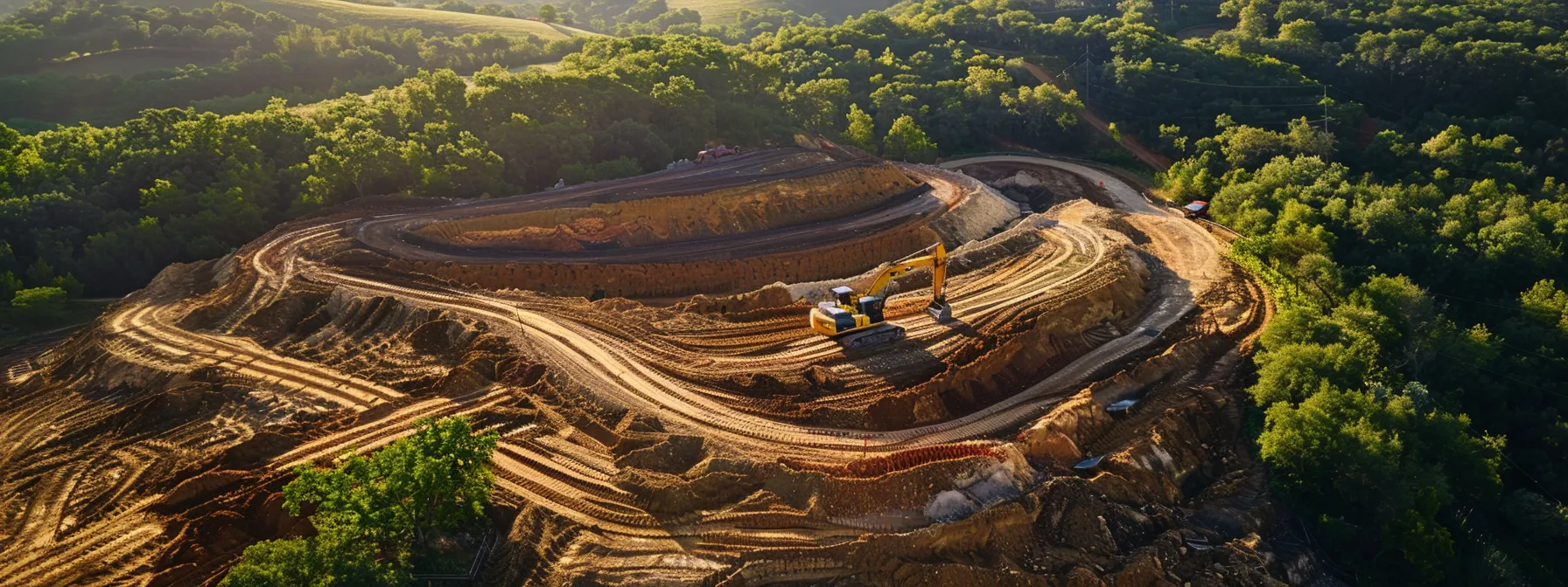 aerial view of a meticulously prepared construction site showcasing rich soil management strategies, with heavy machinery poised on stable terrain, set against a backdrop of lush greenery and clear blue skies. aerial view of a meticulously prepared construction site showcasing rich soil management strategies, with heavy machinery poised on stable terrain, set against a backdrop of lush greenery and clear blue skies.