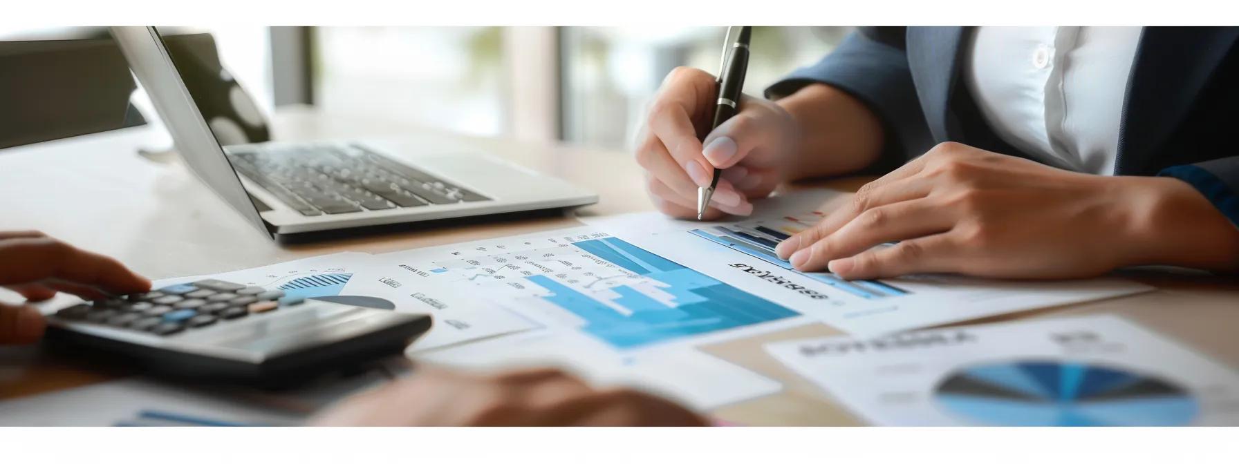 an assertive businesswoman confidently reviews a detailed contractor bid alongside her insurance representative in a modern office conference room, with charts and documents spread out, emphasizing the critical discussion of exceeding repair costs. an assertive businesswoman confidently reviews a detailed contractor bid alongside her insurance representative in a modern office conference room, with charts and documents spread out, emphasizing the critical discussion of exceeding repair costs.