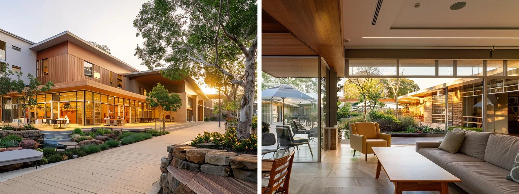 an elegant, modern aged care facility buzzes with life as elderly residents engage in animated communal activities under warm, inviting lighting, subtly showcasing the luxurious comfort and supportive community atmosphere of respite care.