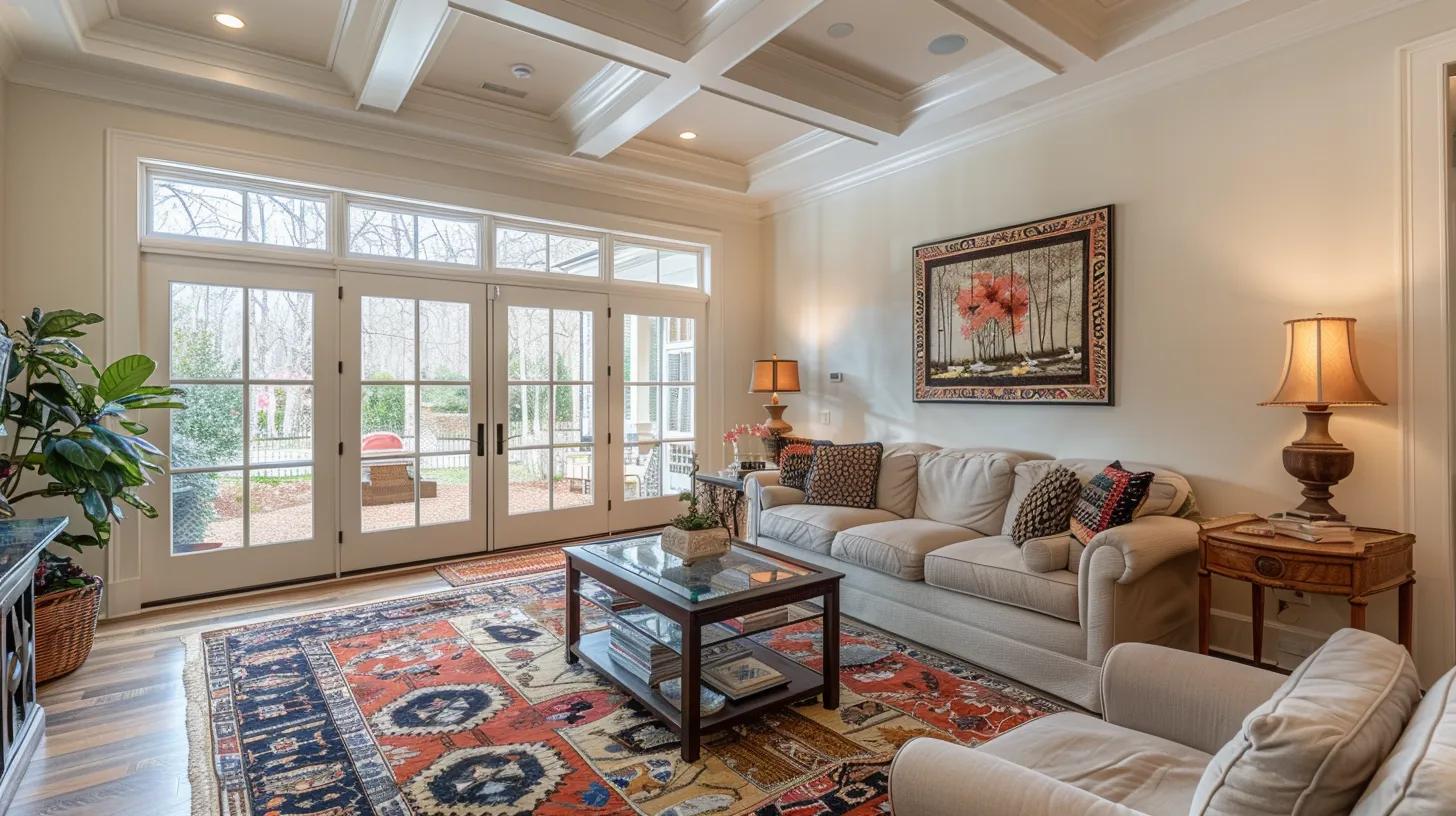an elegant, modern atlanta living room features a freshly cleaned, sumptuous sofa, accented by stylish decor, under the warm glow of contemporary lighting, conveying a sense of professionalism and inviting comfort.