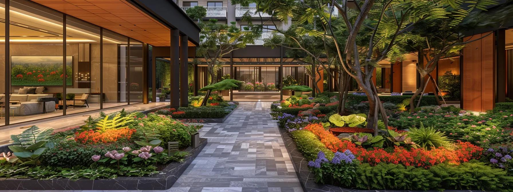 an elegant outdoor space showcases meticulously designed garden beds, featuring vibrant flowers and artistic landscaping elements, all under professional lighting that highlights the careful craftsmanship and enhances the aesthetic appeal of the property. an elegant outdoor space showcases meticulously designed garden beds, featuring vibrant flowers and artistic landscaping elements, all under professional lighting that highlights the careful craftsmanship and enhances the aesthetic appeal of the property.