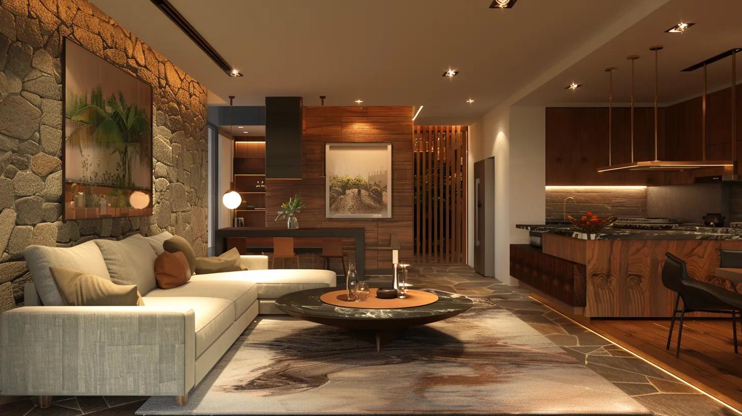 Home design showcasing harmonious material choices like stone veneer and reclaimed lumber. Home design showcasing harmonious material choices like stone veneer and reclaimed lumber.