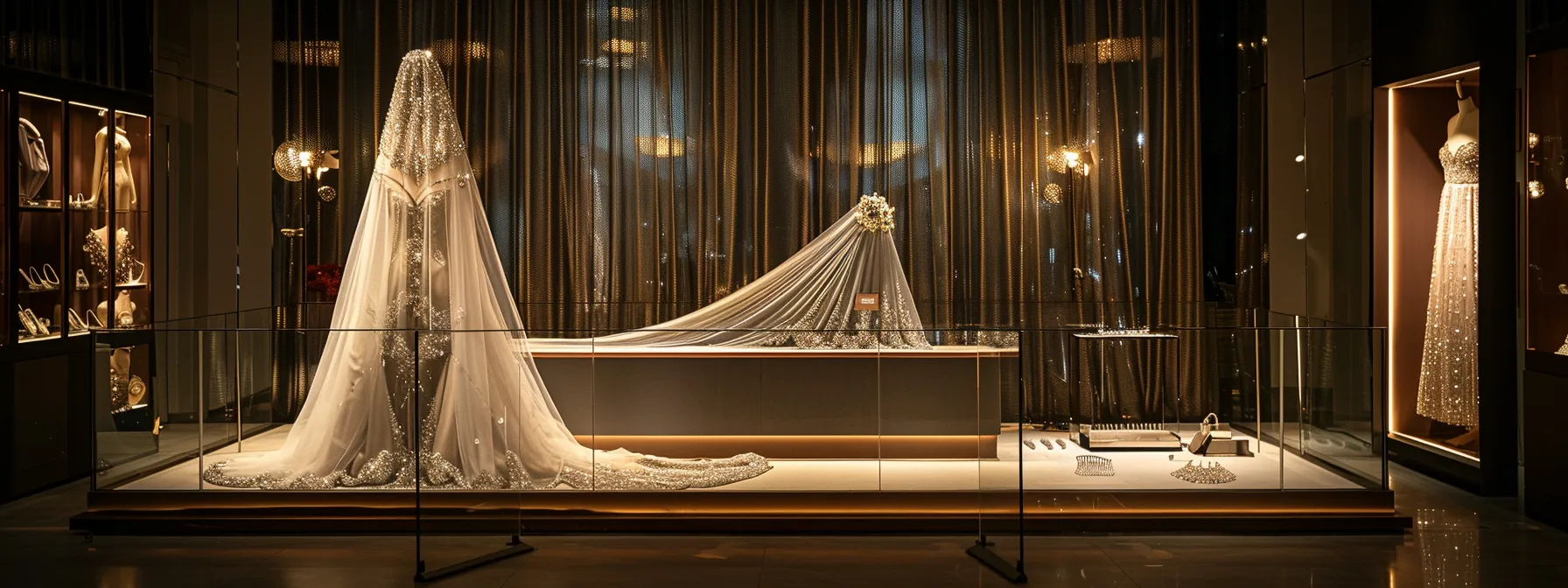an elegantly styled bridal showcase features a striking combination of intricate veils and headpieces, fashionable yet comfortable shoes, shimmering statement belts, and unique jewelry pieces, all displayed against a sophisticated, softly lit urban backdrop that emphasizes modern bridal elegance. an elegantly styled bridal showcase features a striking combination of intricate veils and headpieces, fashionable yet comfortable shoes, shimmering statement belts, and unique jewelry pieces, all displayed against a sophisticated, softly lit urban backdrop that emphasizes modern bridal elegance.