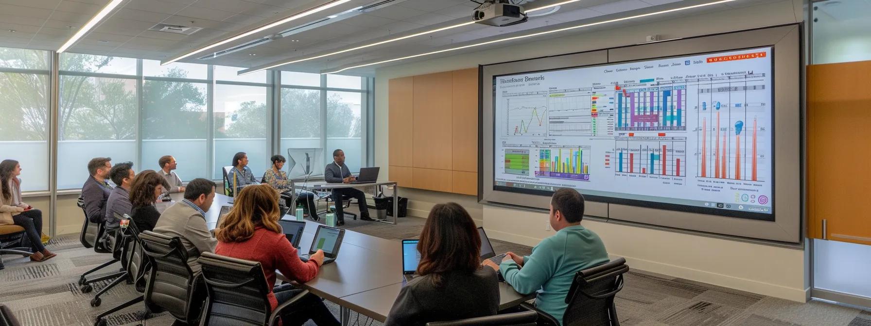 an engaged healthcare team in a modern conference room, intently reviewing a digital presentation on health consultant services, with charts and strategic plans displayed on a large screen, emphasizing collaboration and data-driven decision-making. an engaged healthcare team in a modern conference room, intently reviewing a digital presentation on health consultant services, with charts and strategic plans displayed on a large screen, emphasizing collaboration and data-driven decision-making.