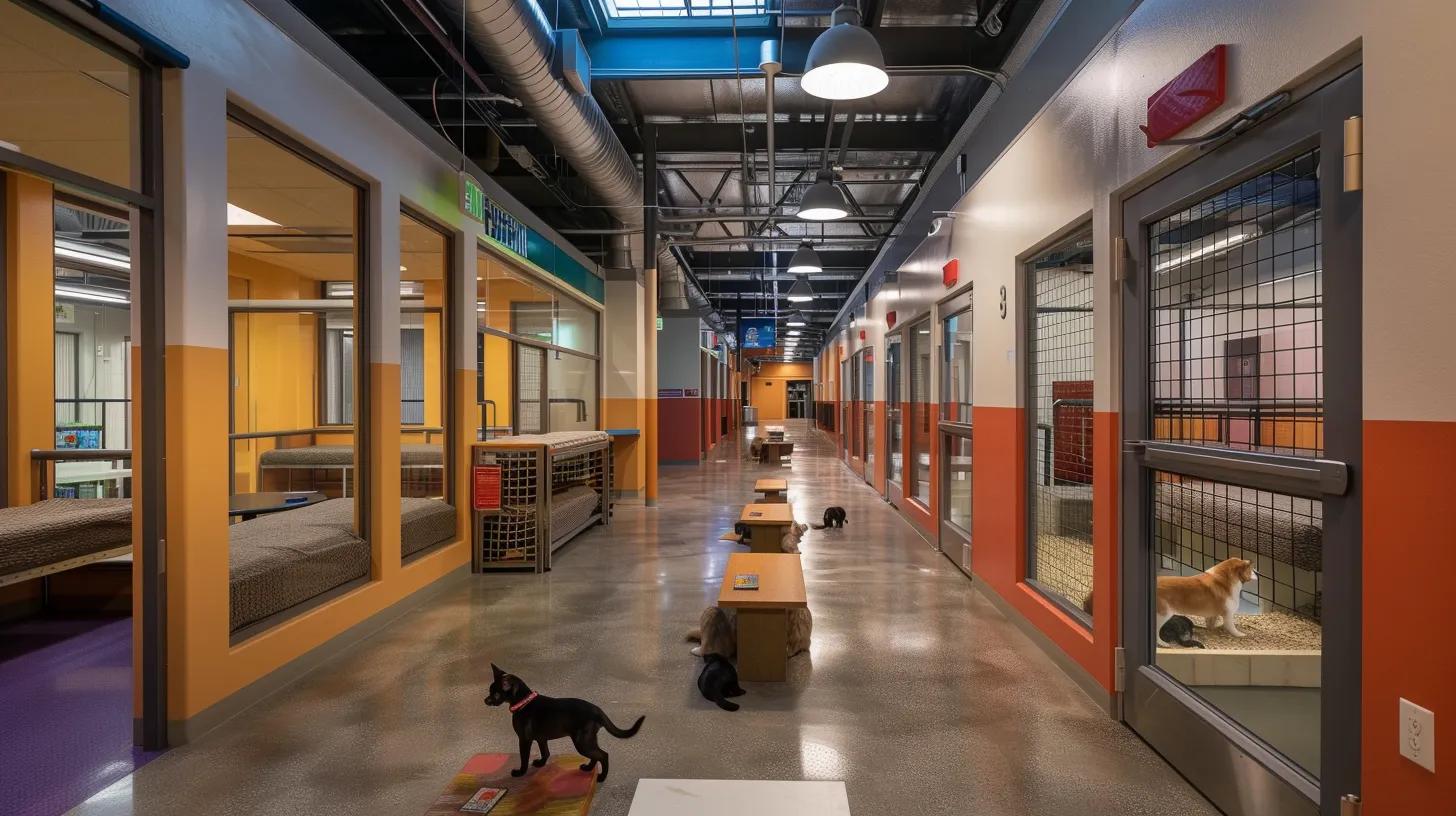 an inviting interior of the san bernardino animal shelter showcases spacious adoption areas filled with playful dogs and curious cats, illuminated by warm artificial lighting, reflecting a welcoming atmosphere for potential adopters. an inviting interior of the san bernardino animal shelter showcases spacious adoption areas filled with playful dogs and curious cats, illuminated by warm artificial lighting, reflecting a welcoming atmosphere for potential adopters.