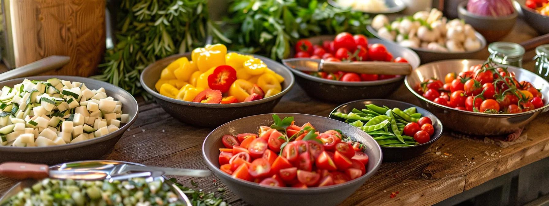 an inviting modern kitchen, thoughtfully arranged with vibrant low-purine fruits, colorful vegetables, and neatly portioned ingredients, creates a welcoming atmosphere for crafting kidney-supportive meal plans, illuminated by sleek pendant lighting.