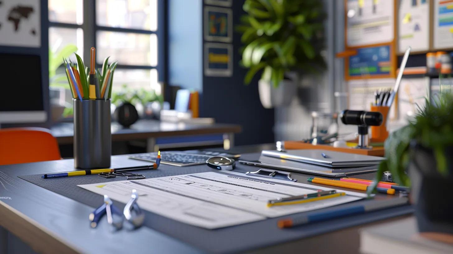 an organized, modern office space featuring a detailed pre-arrival home maintenance checklist prominently displayed on a sleek desk, with essential maintenance tools neatly arranged, conveying professionalism and preparedness for service professionals. an organized, modern office space featuring a detailed pre-arrival home maintenance checklist prominently displayed on a sleek desk, with essential maintenance tools neatly arranged, conveying professionalism and preparedness for service professionals.