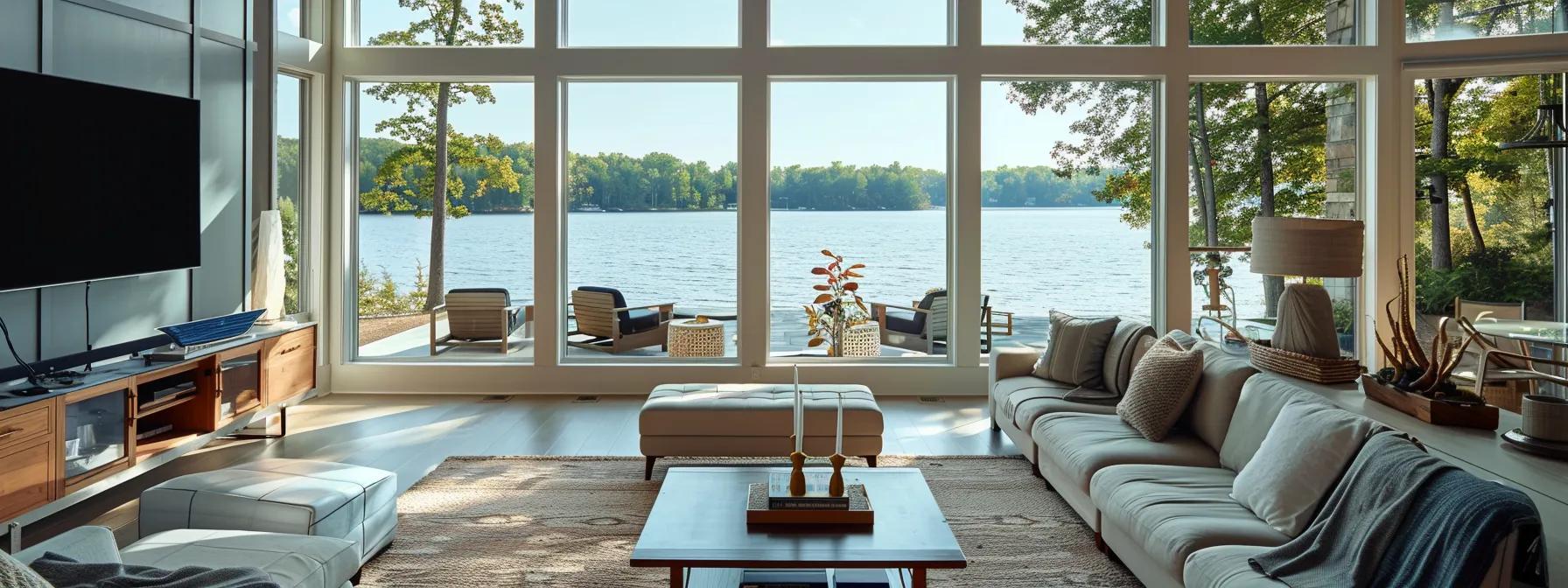 a beautifully arranged luxury lake house living room showcases elegant, handcrafted furniture with rich textures and finishes, set against large windows that frame a serene lakeside view, highlighting the importance of specialized care in a refined indoor environment. a beautifully arranged luxury lake house living room showcases elegant, handcrafted furniture with rich textures and finishes, set against large windows that frame a serene lakeside view, highlighting the importance of specialized care in a refined indoor environment.