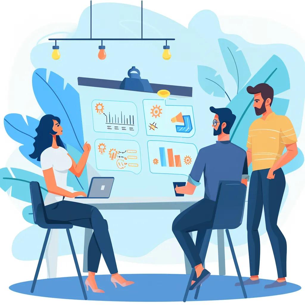 Contractors brainstorming local SEO strategies in a collaborative office setting