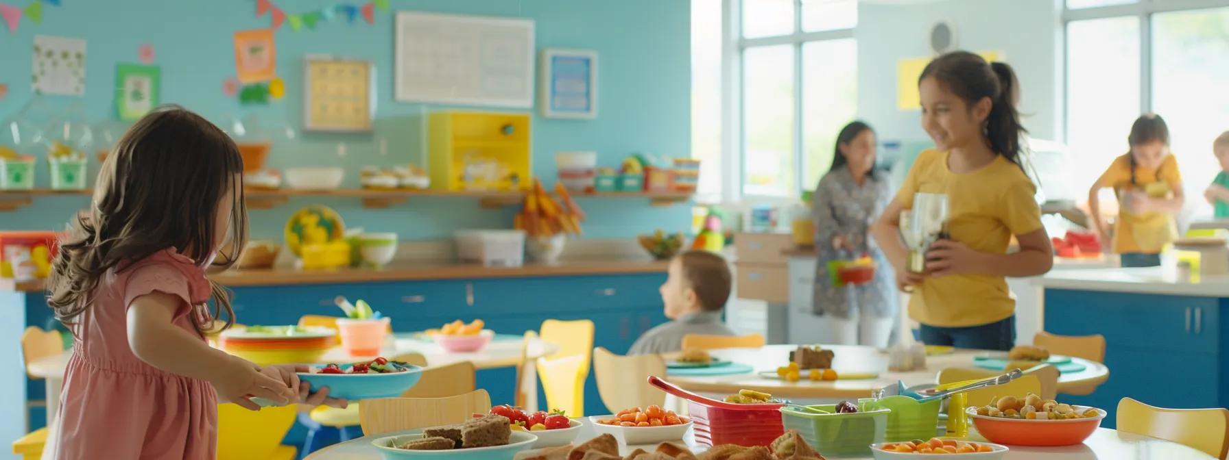 a bright and organized childcare setting showcases caregivers attentively supervising toddlers during mealtime, with colorful, age-appropriate foods neatly arranged on plates, emphasizing the importance of safe feeding practices. a bright and organized childcare setting showcases caregivers attentively supervising toddlers during mealtime, with colorful, age-appropriate foods neatly arranged on plates, emphasizing the importance of safe feeding practices.
