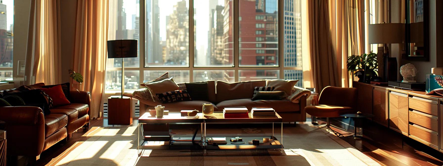 a brightly lit urban living room showcases luxurious upholstery being treated with eco-friendly home remedies, highlighting the contrast between modern design and practical, natural cleaning solutions for pet stains.