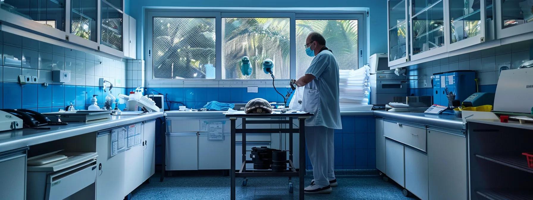 a brightly lit veterinary clinic features a concerned reptile caretaker observing a lethargic tortoise on an examination table, highlighting the urgent need for awareness of uvb deficiency symptoms in reptiles. a brightly lit veterinary clinic features a concerned reptile caretaker observing a lethargic tortoise on an examination table, highlighting the urgent need for awareness of uvb deficiency symptoms in reptiles.