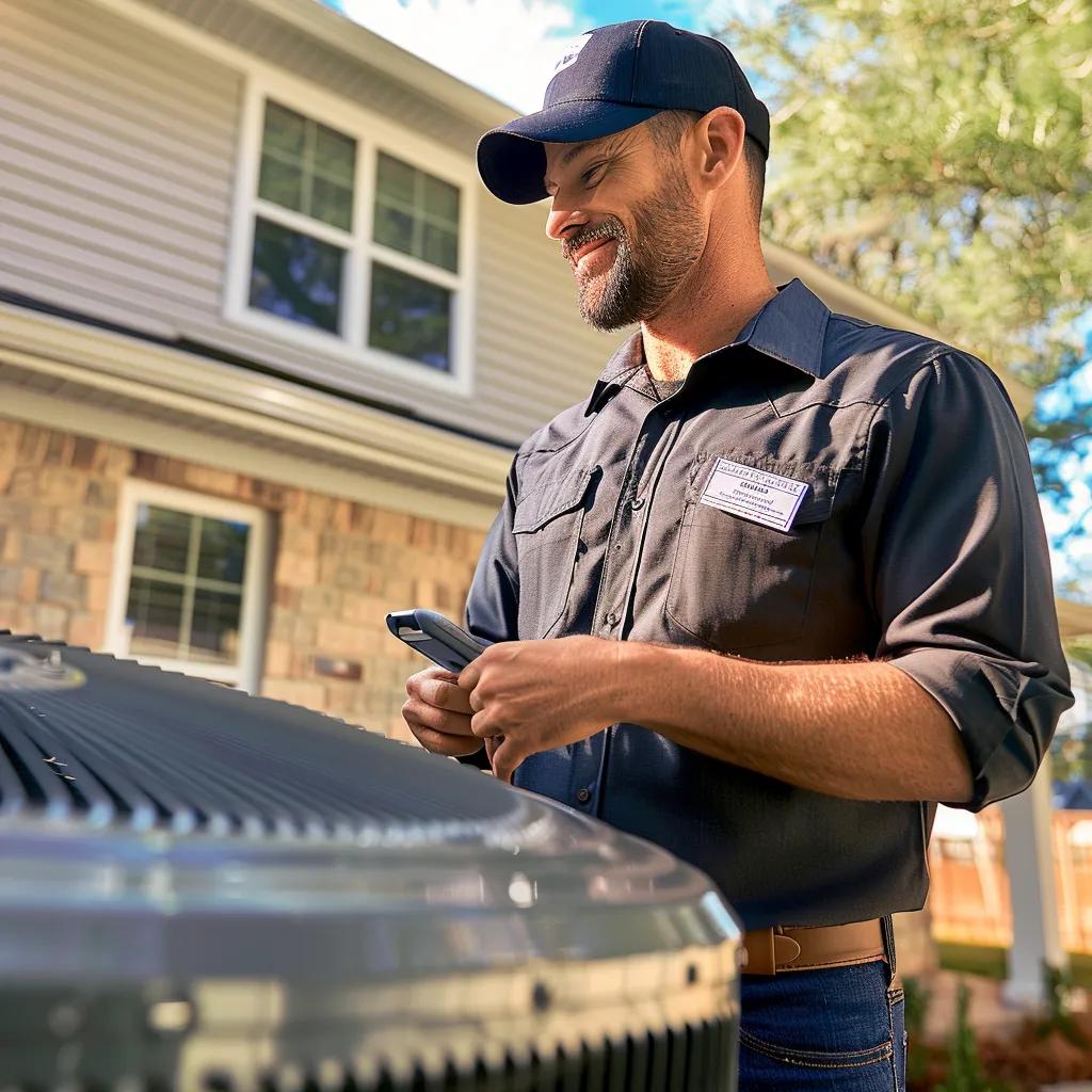 Certified HVAC technician inspecting an air conditioning unit, highlighting the importance of professional qualifications